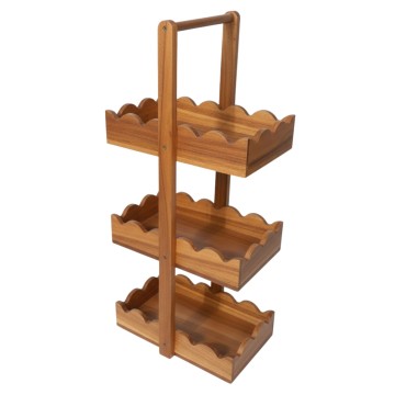 Acacia Wood Scallop 3-Tier Caddy with Handle - Versatile Storage & Display